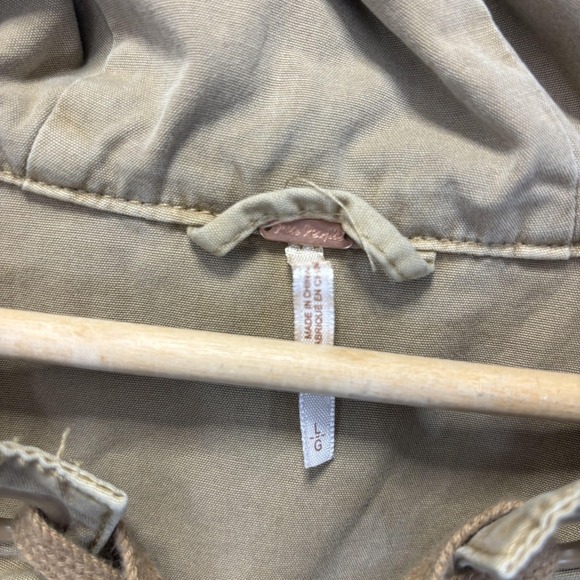 Free People Lace Up Anorak Jacket Womens Large Tan Beige Hooded Utility Cotton - Picture 4 of 10